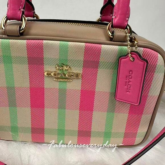 Coach Satchel Crossbody Bag With Plaid Print In Jacquard CBI90 Pink Multi NWT - Picture 3 of 8